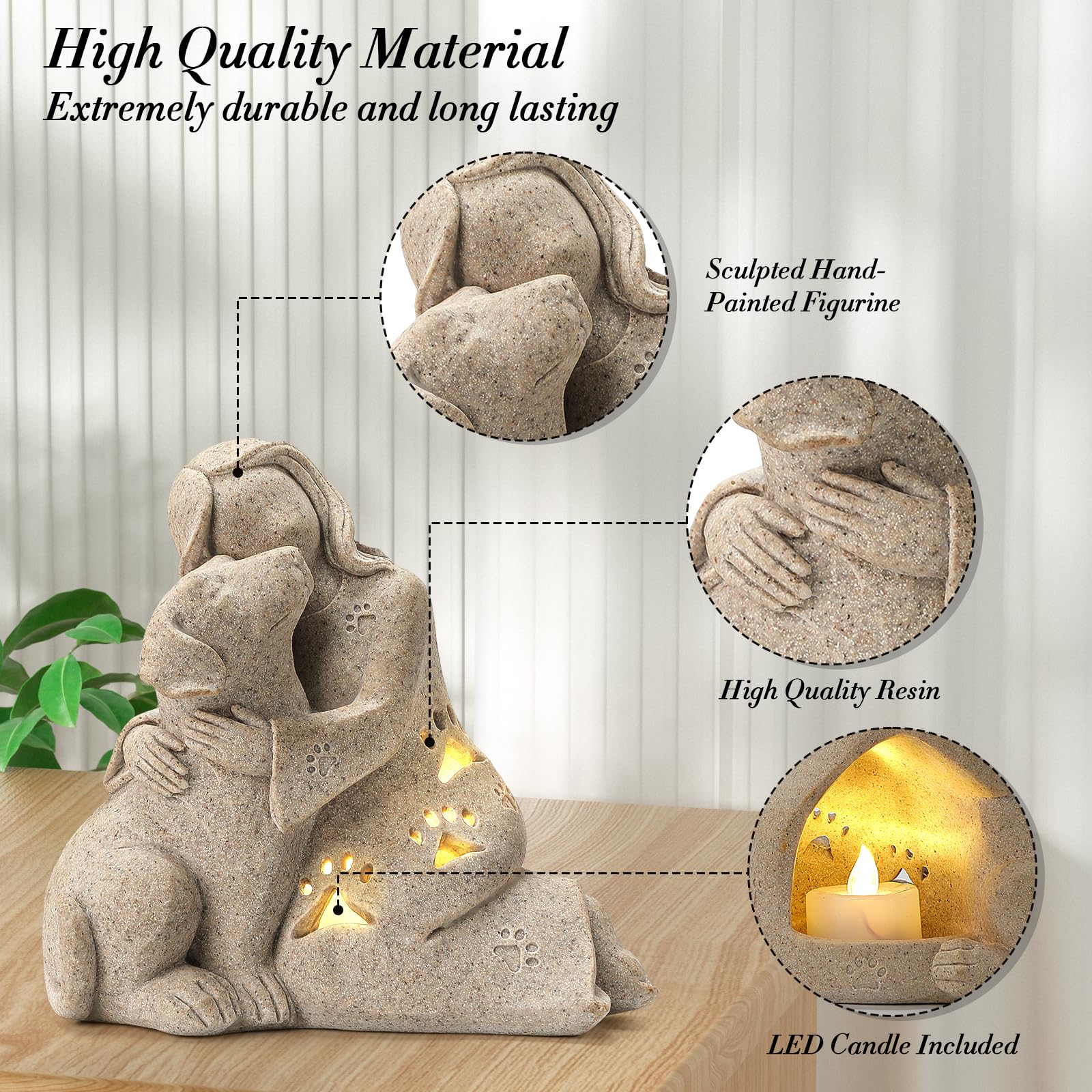 INLOMEM resin dog memorial gift featuring LED candle holder for tranquil home decor.