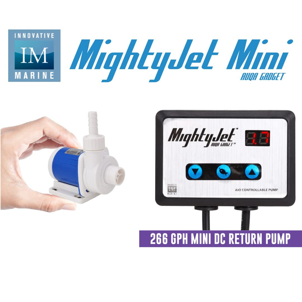 Innovative Marine Mighty Jet Mini controller detail highlights easy flow adjustment and feed mode