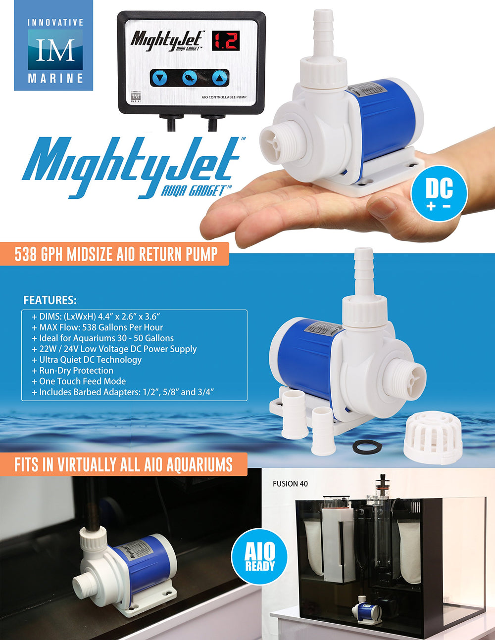 Innovative Marine MightyJet DC Return Pump quiet operation in submerged setup