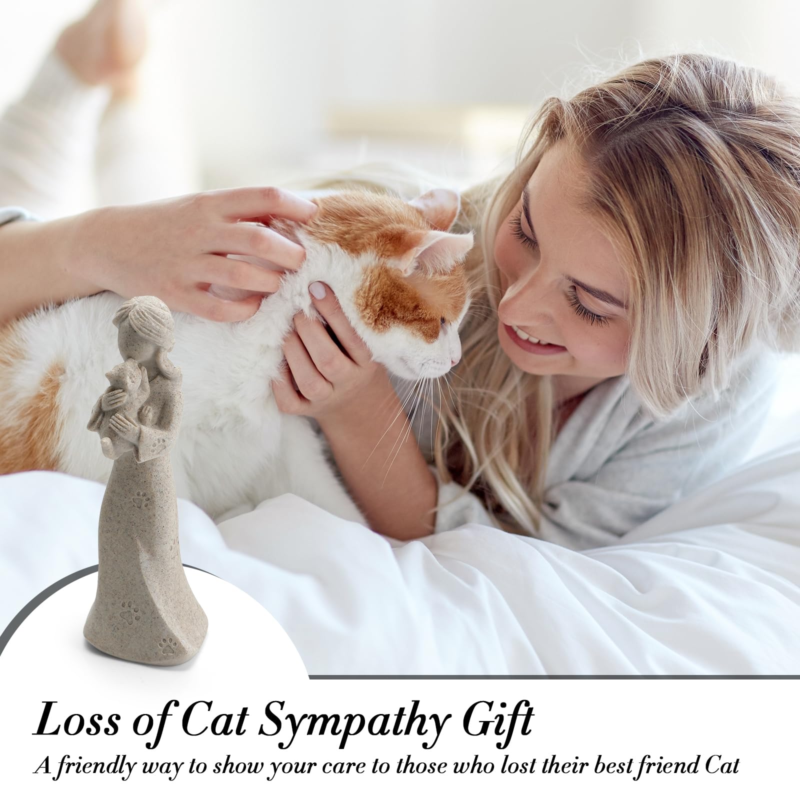 INLOMEM remembrance gift front view shows graceful angel holding cat in arms.