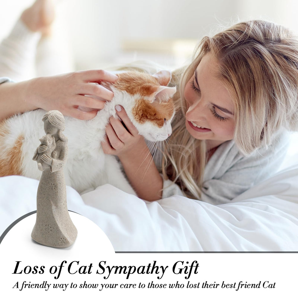 INLOMEM remembrance gift front view shows graceful angel holding cat in arms.