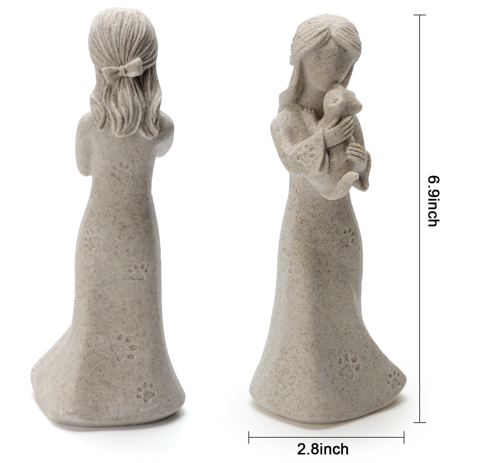 INLOMEM white dress angel holding gray cat conveys sympathy and lasting tribute.