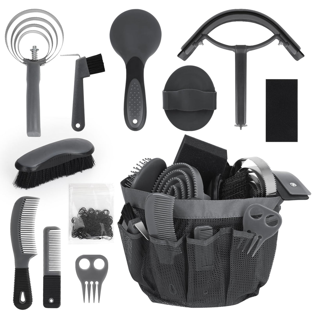 INOREAL horse grooming kit overview: compact 12-piece set for efficient tack room organization