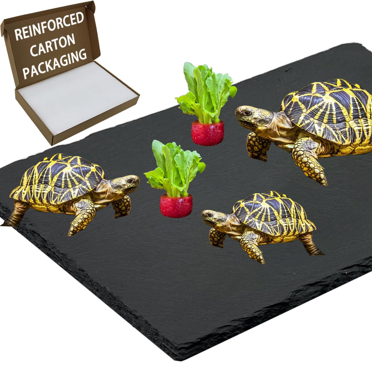 INOSCIND extra-large reptile slate basking platform highlights heat retention for larger reptiles.