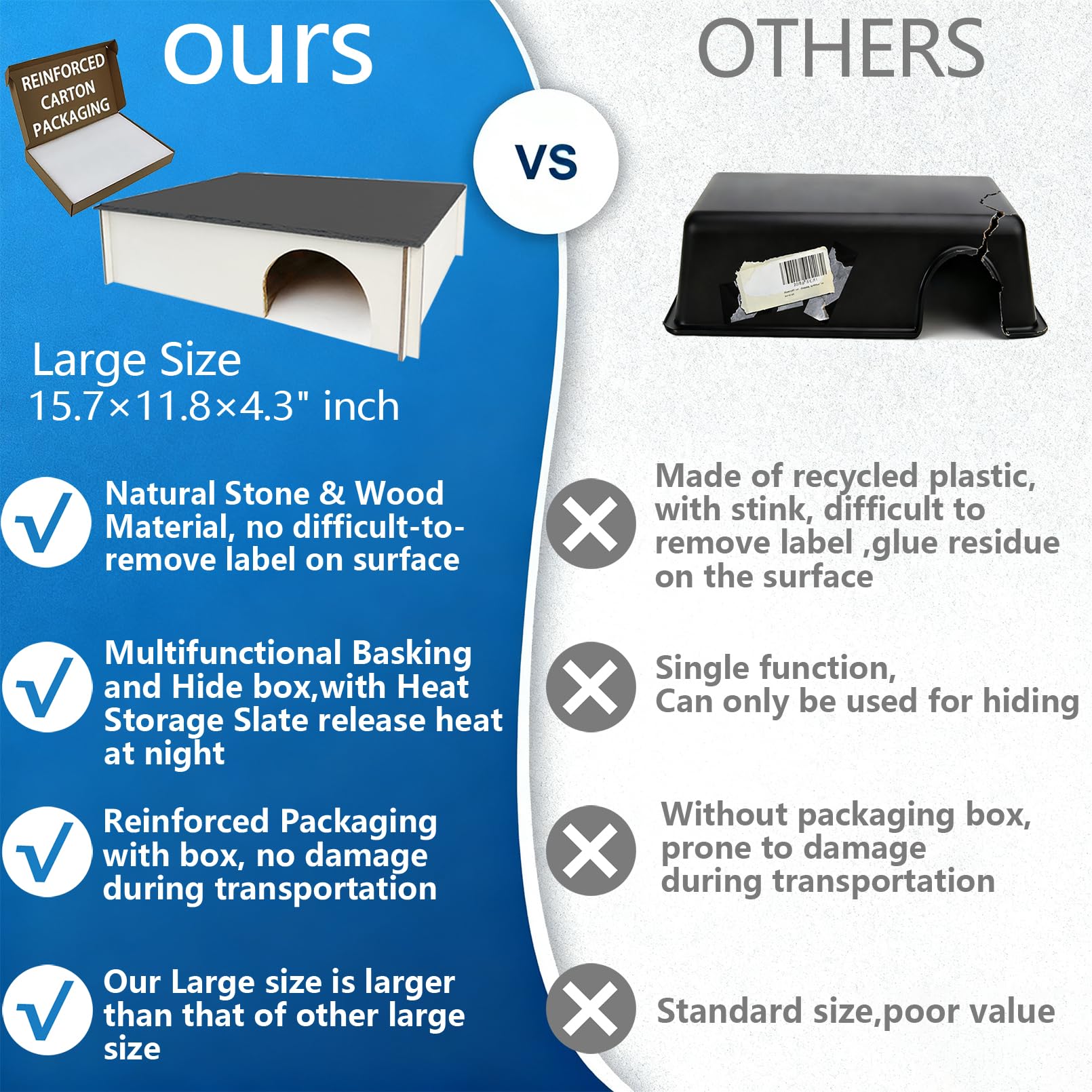 INOSCIND XL slate reptile hide size comparison demonstrates generous dimensions for larger species