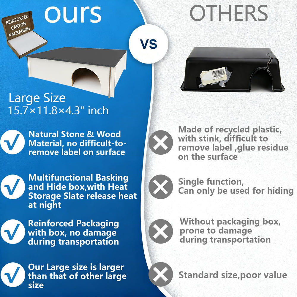 INOSCIND XL slate reptile hide size comparison demonstrates generous dimensions for larger species