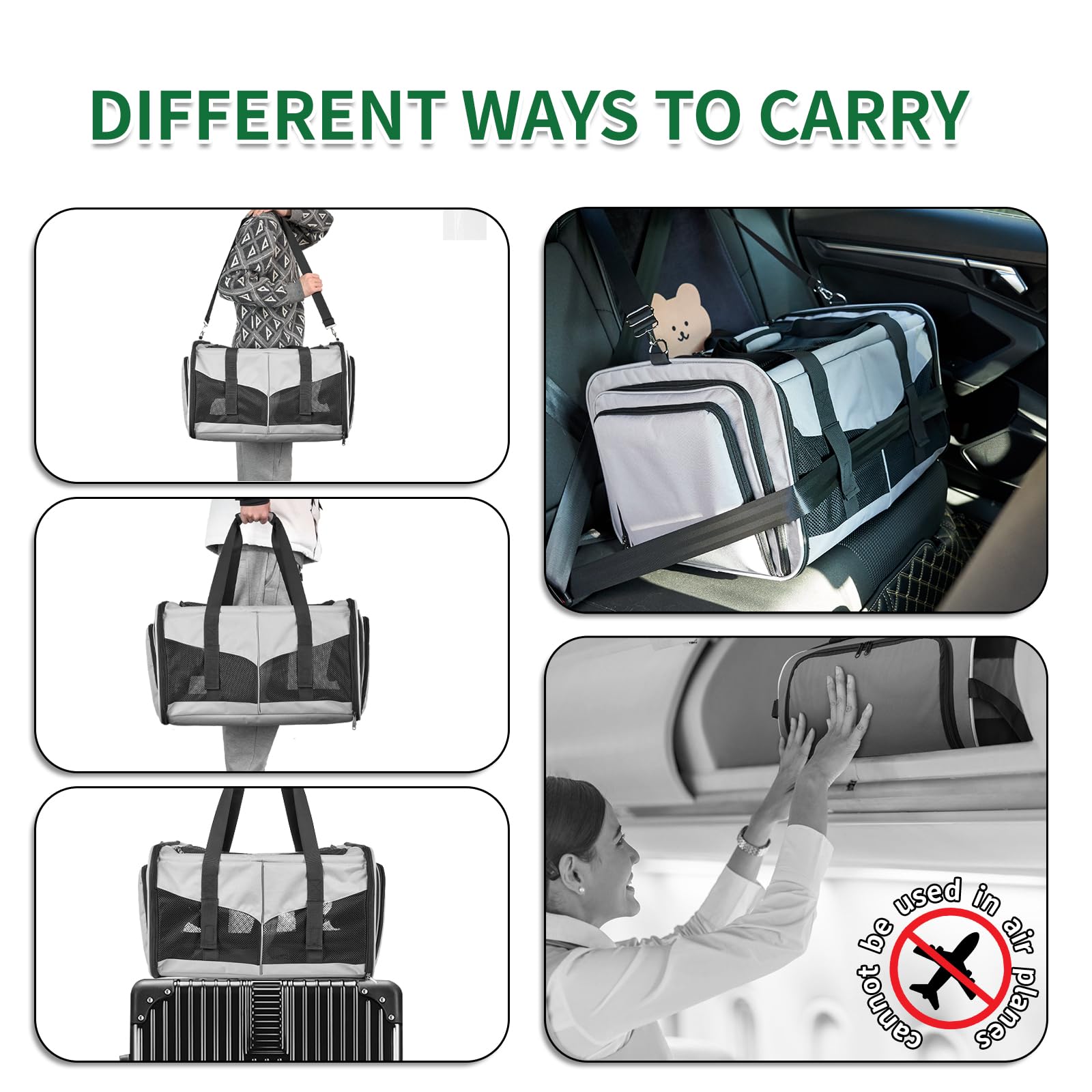 INRLKIT soft-sided mesh carrier provides visibility and breathability for pets.