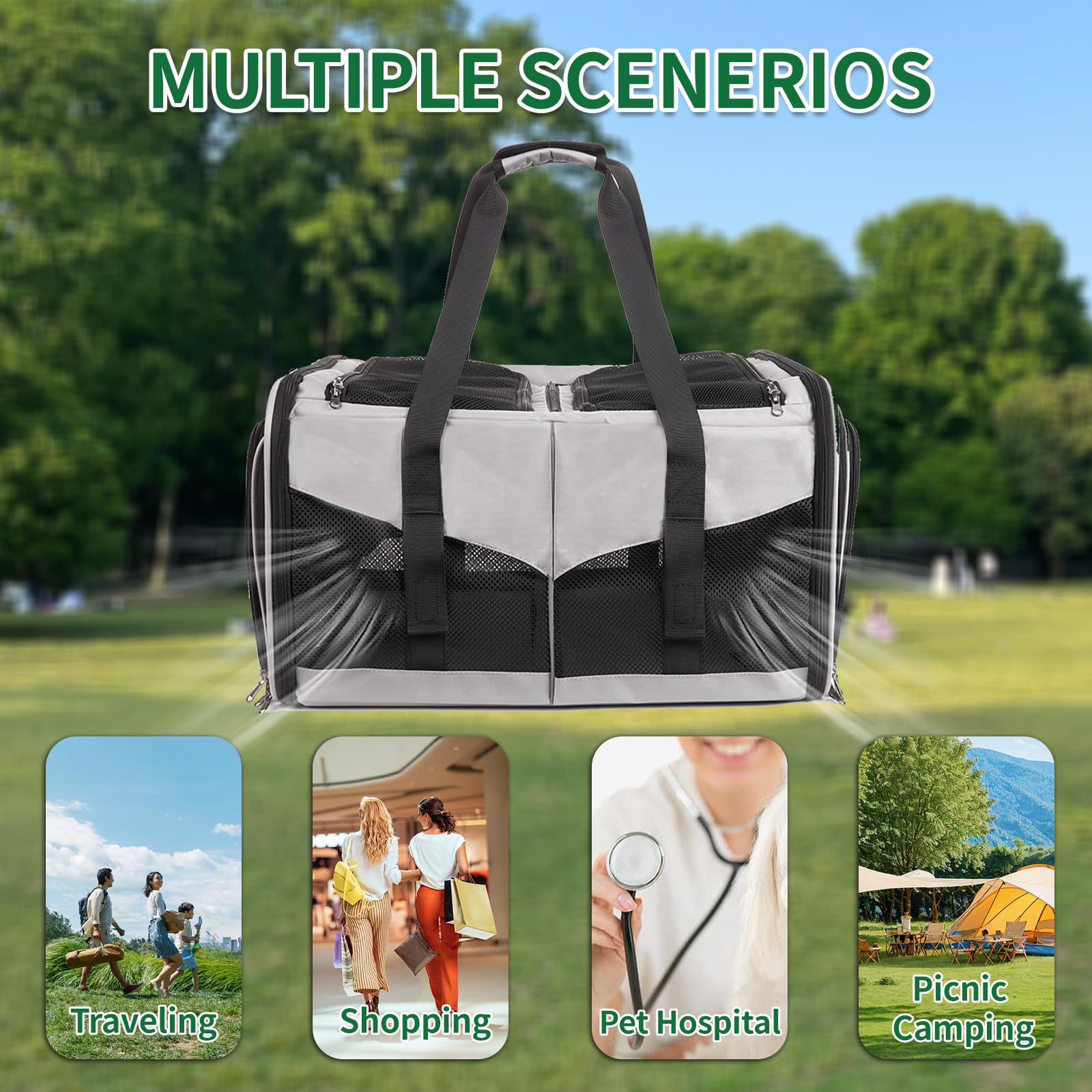 INRLKIT spacious carrier with expandable length up to 44 inches for extra room.