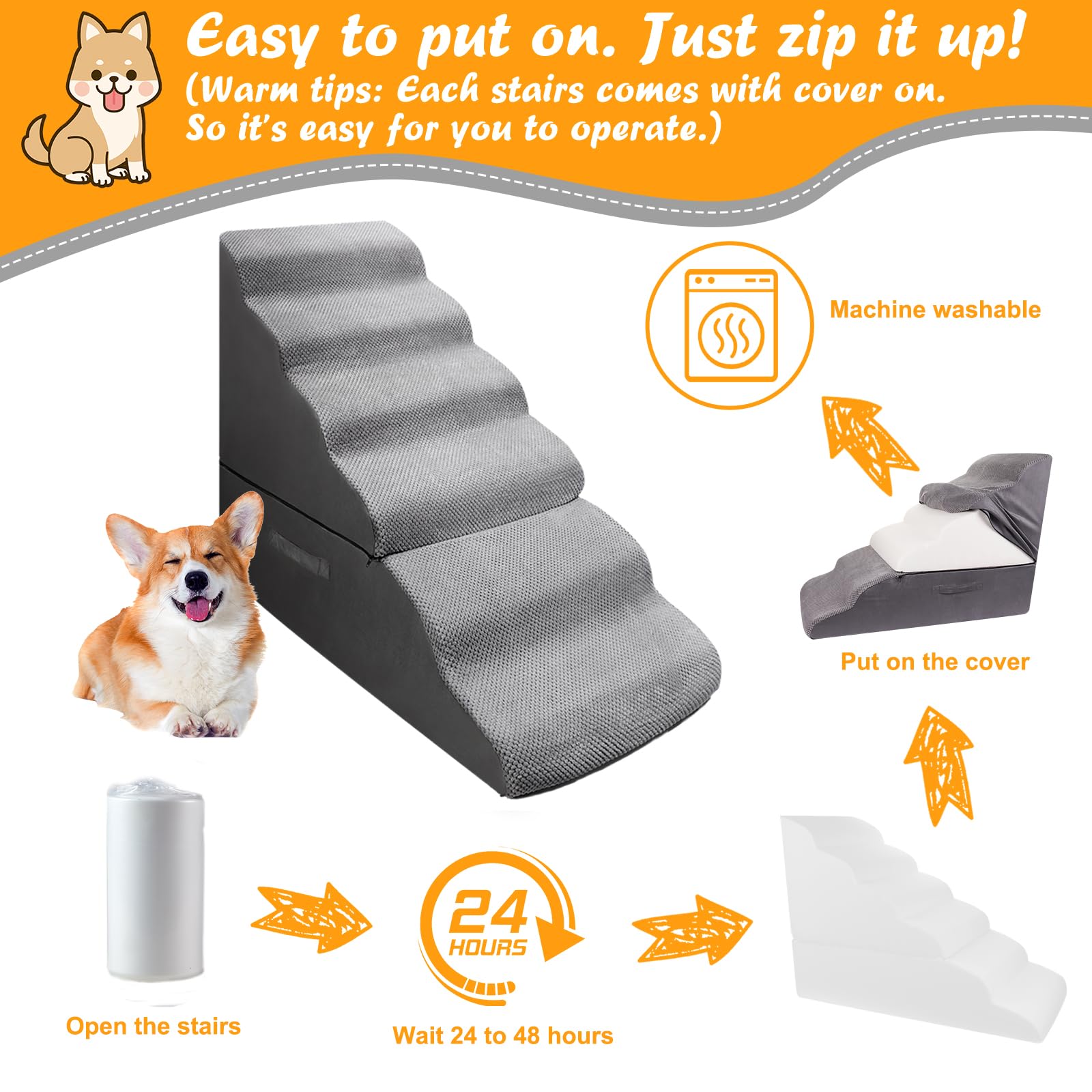 INRLKIT Dog Stairs memory-foam soft-foam for gentle climbs