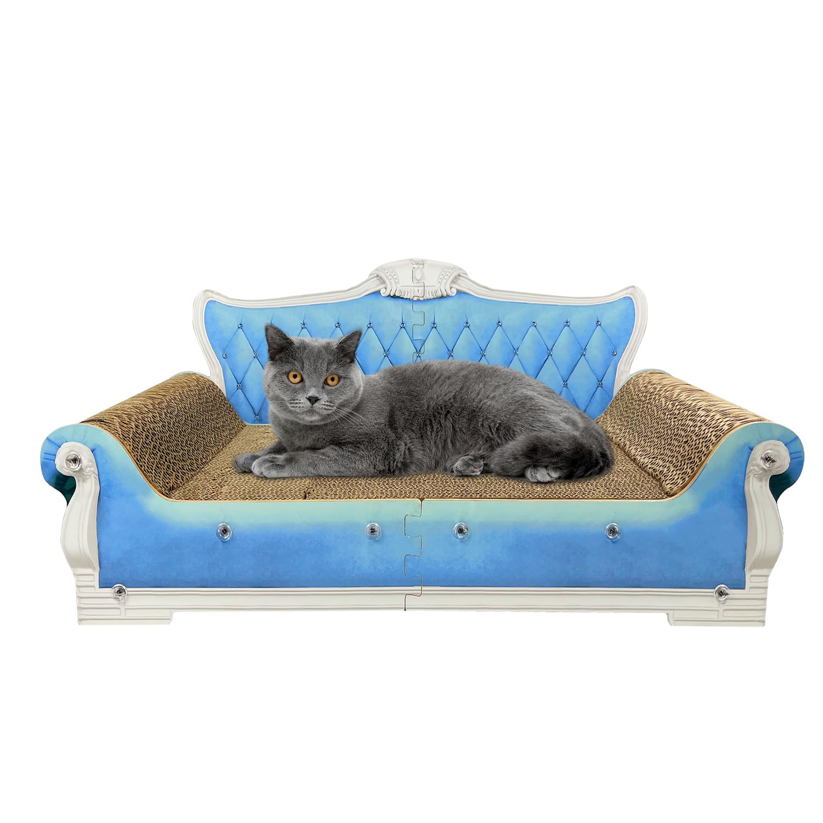 INRLKIT luxury cardboard scratcher sofa bed in blue offering comfortable lounging for cats