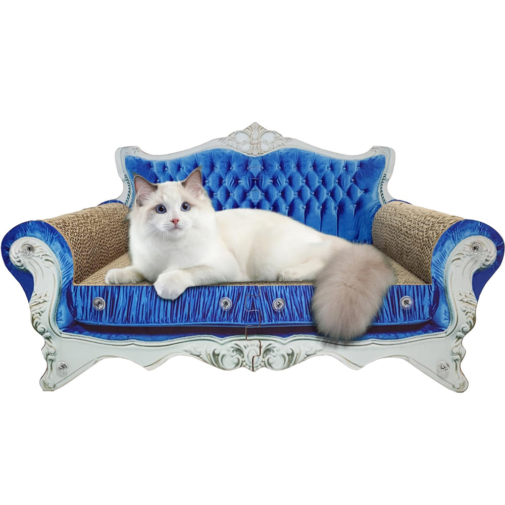 INRLKIT luxury cardboard scratcher sofa close-up – comfy lounging for indoor cats.