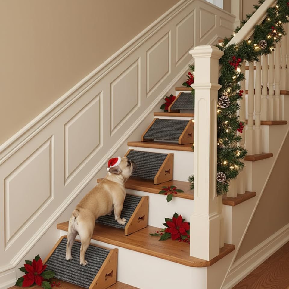 INRLKIT pet stairs dimension 13x9.8x5.1 inches to fit most staircases.