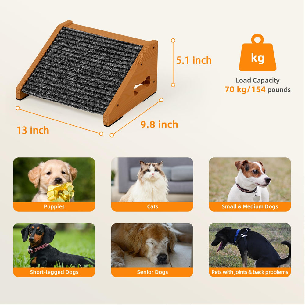 INRLKIT wooden dog ramp anti-slip bottom close-up showing carpet texture for grip.