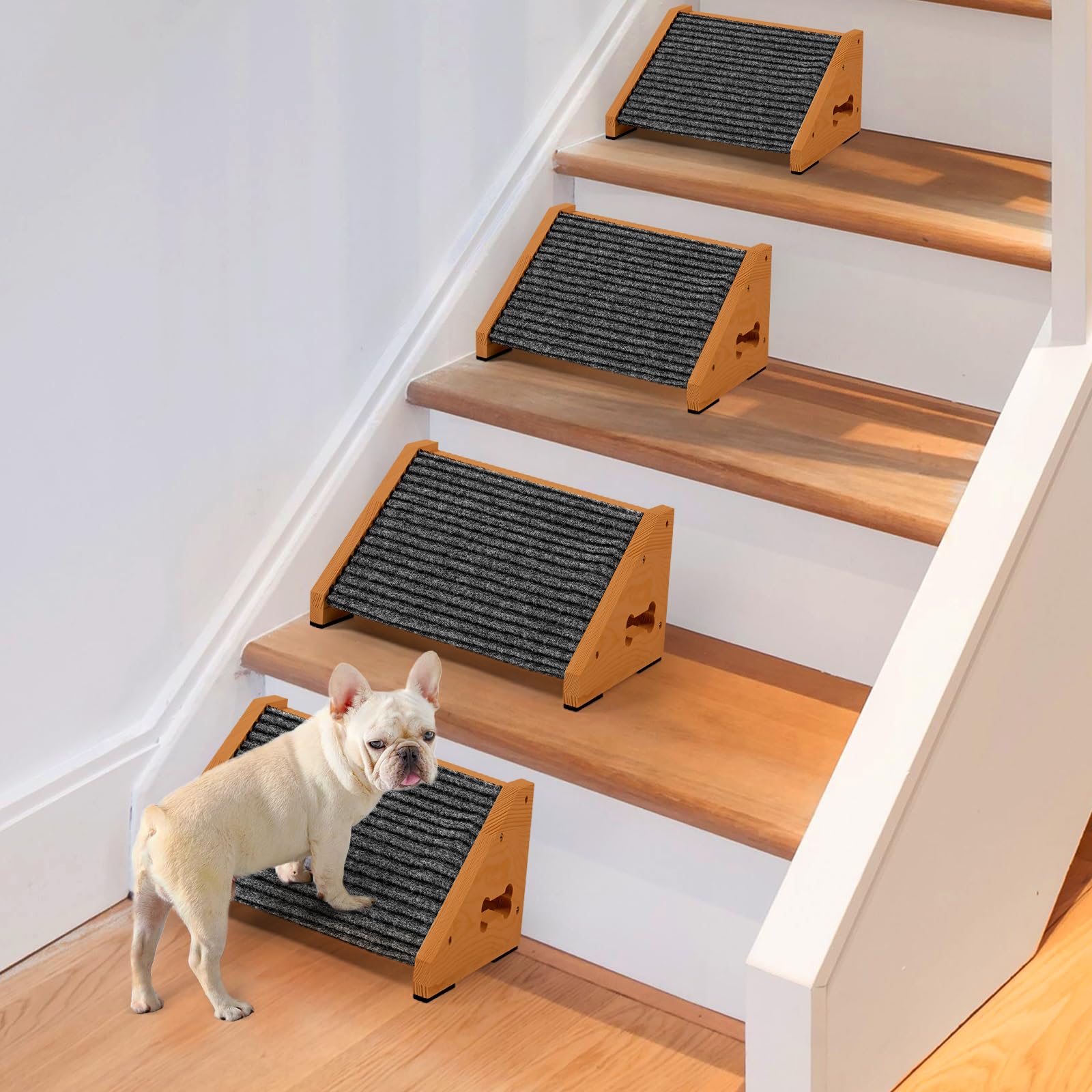 INRLKIT wooden dog ramp four-pack — sturdy, space-saving setup for small dogs.