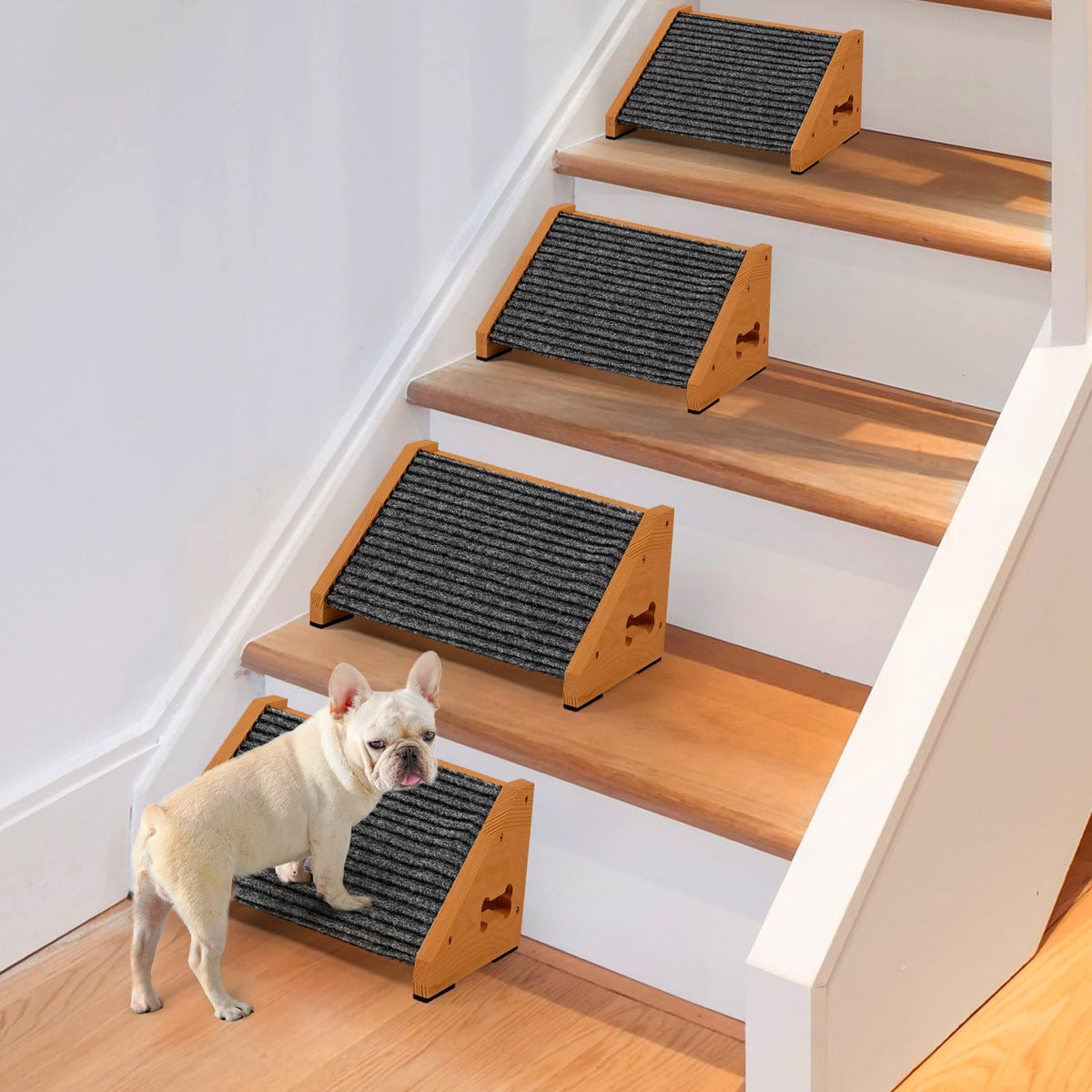 INRLKIT wooden dog ramp four-pack — sturdy, space-saving setup for small dogs.