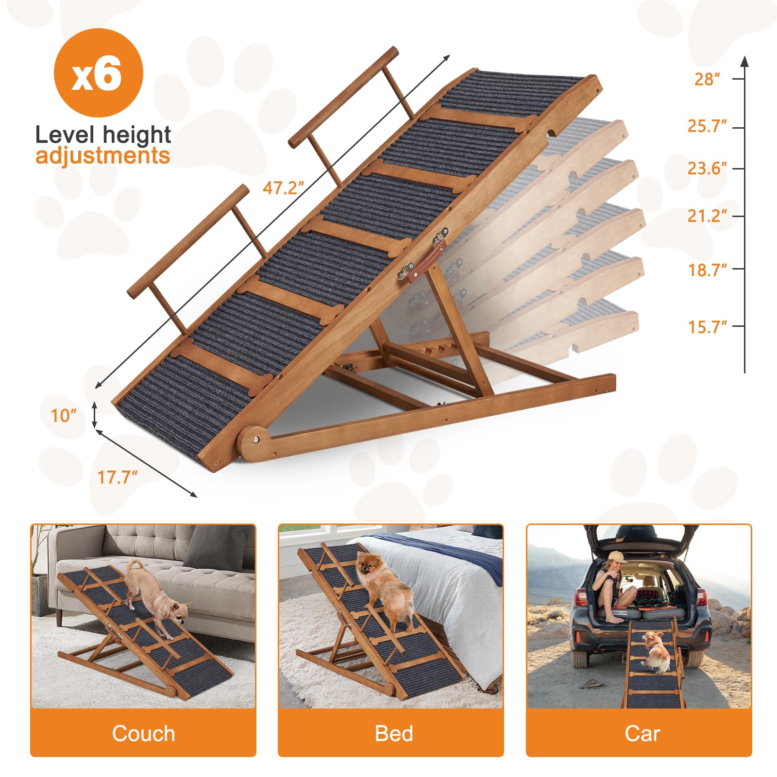 INRLKIT wooden dog ramp with side rails enhances pet safety.