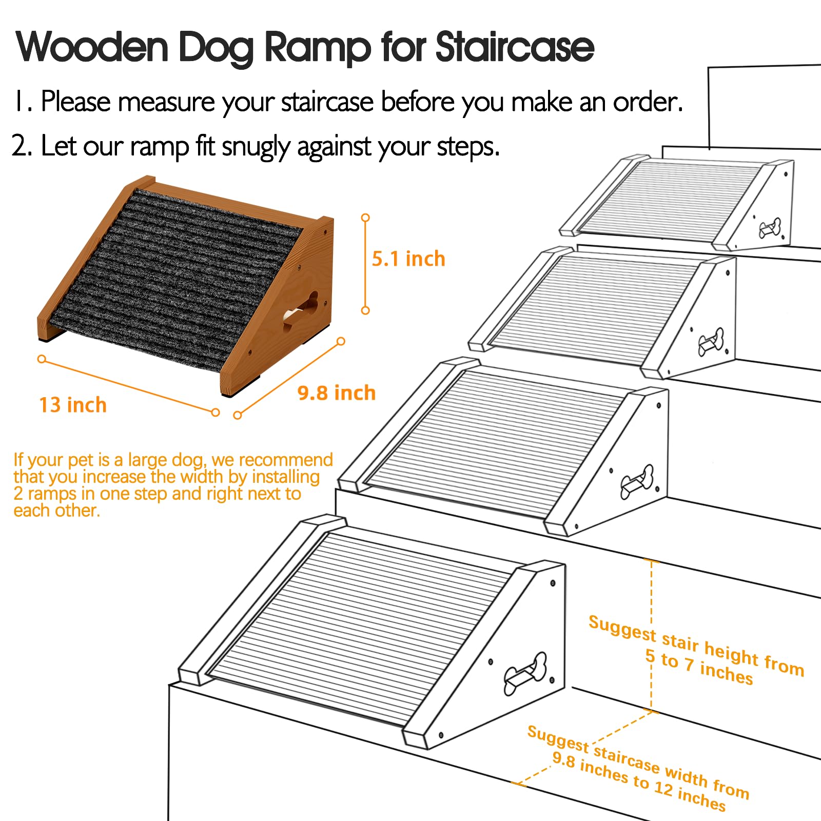 INRLKIT wooden pet stairs side view with anti-slip bottom for safe climbs.