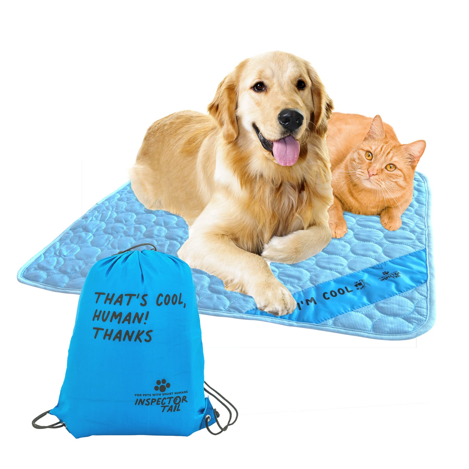 Inspector Tail self-cooling mat blue close-up showing skin-contact cooling comfort.