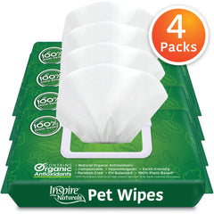 Inspire Naturals pet wipes used on face and ears for gentle cleansing.