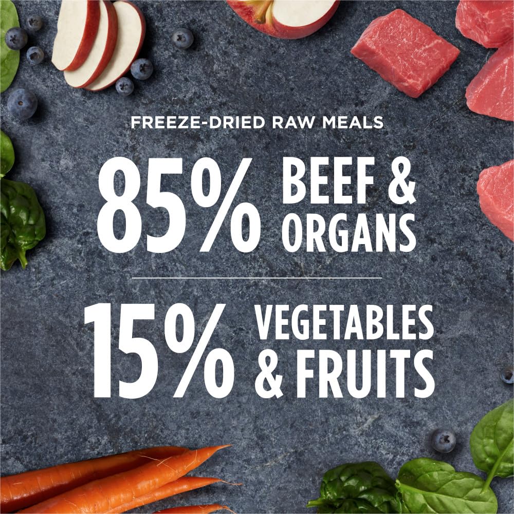 Instinct Freeze-Dried Raw Meals includes fruits and vegetables with vitamins.