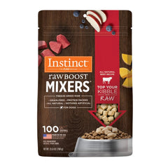 Instinct Raw Boost Mixers front bag—grain-free topper for meals.