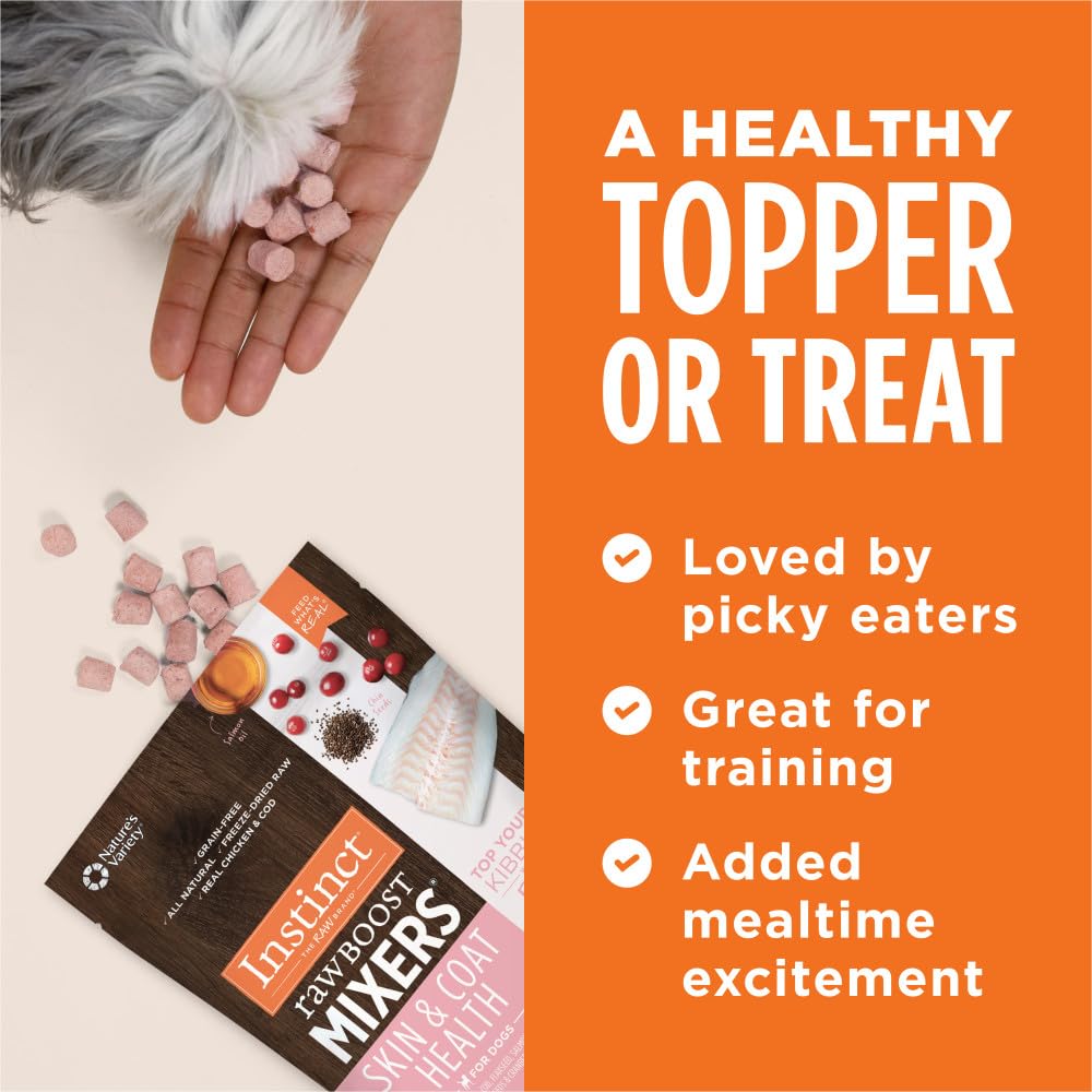 Instinct Raw Boost Mixers grain-free label emphasizes clean ingredients.