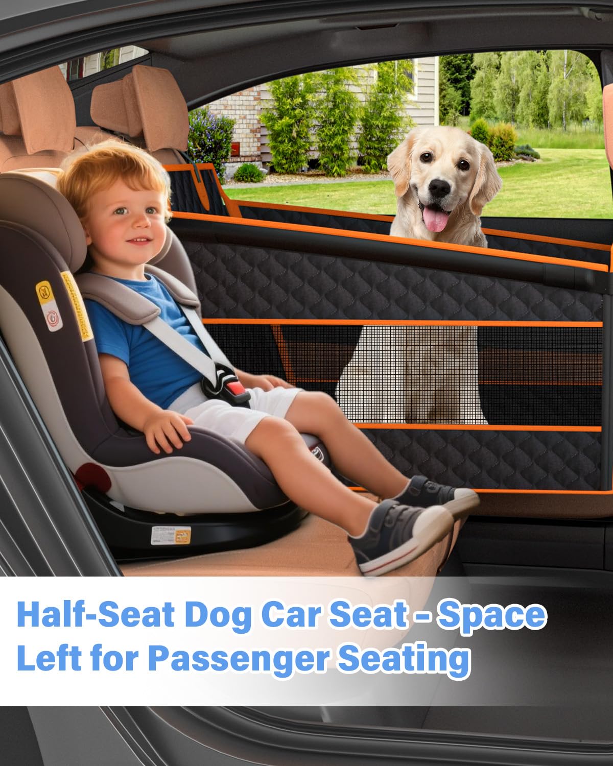 Instraella back seat extender showing expanded rear space for passengers and pets