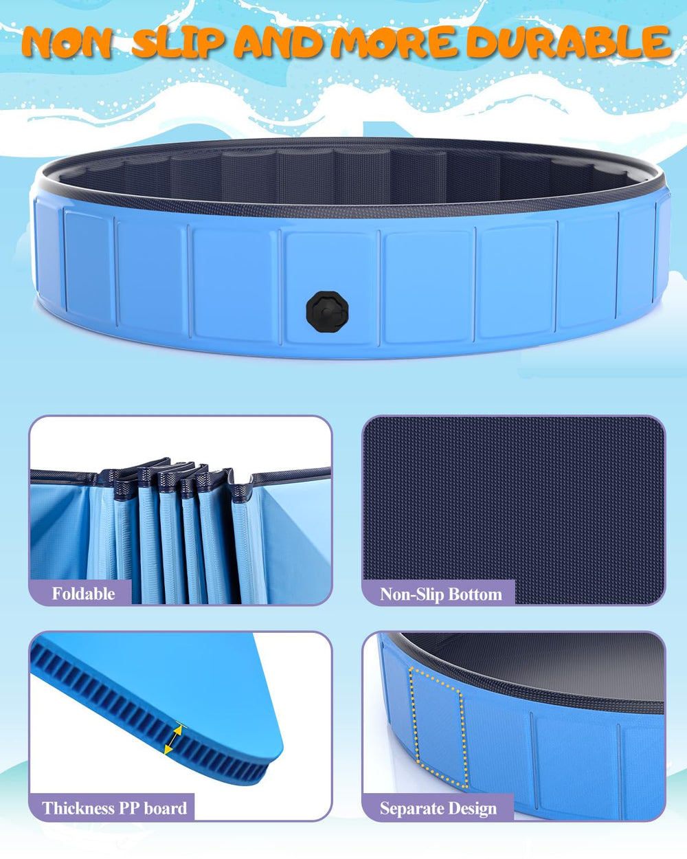 Instraella easy-cleaning dog pool shows quick wipe-down with mild detergent.