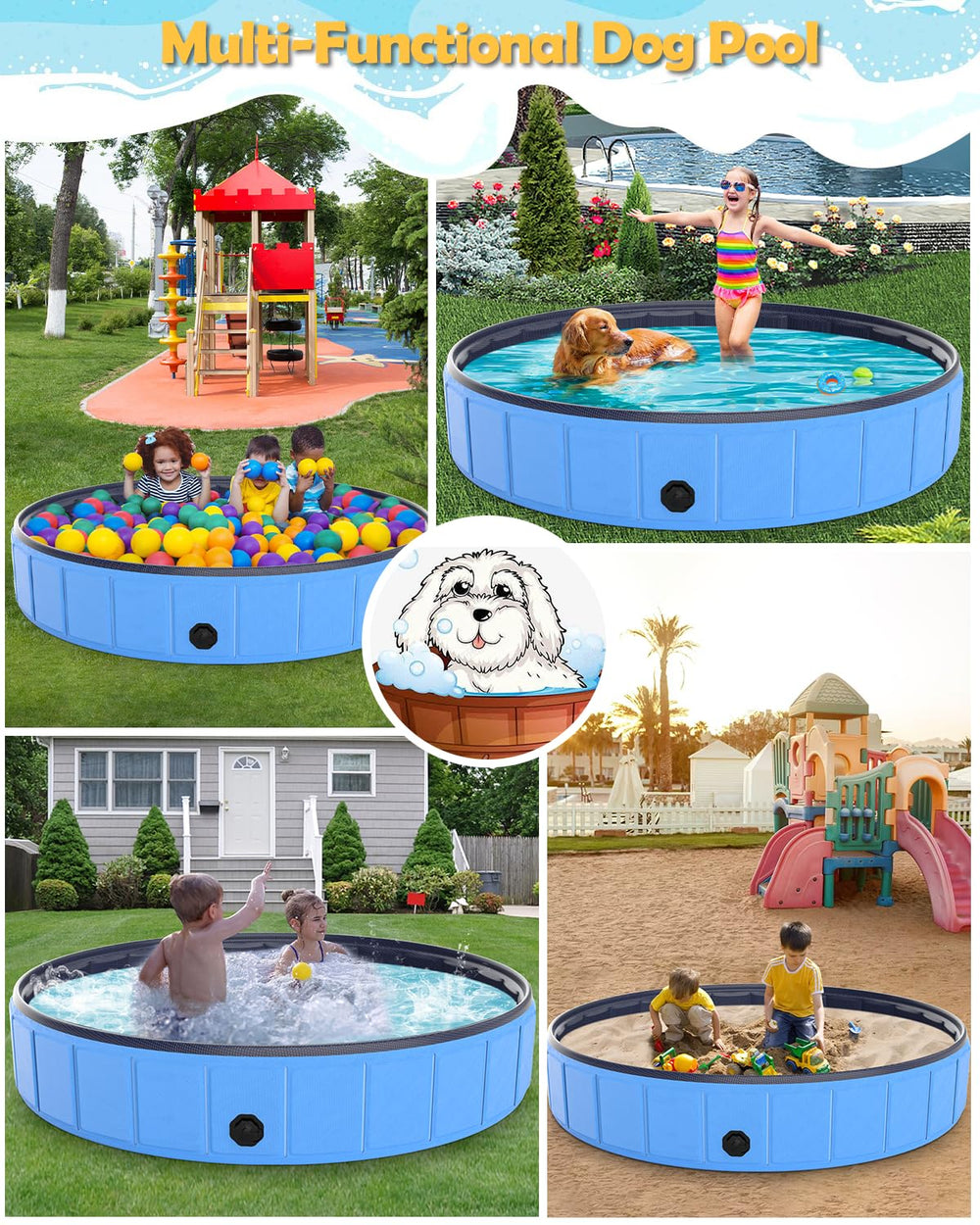 Instraella foldable dog pool side view shows portable design for travel and storage.