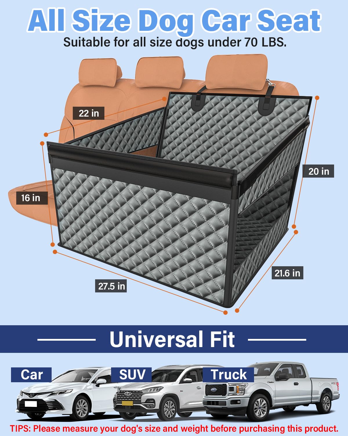Waterproof and durable materials protect seats from mud and damp paws