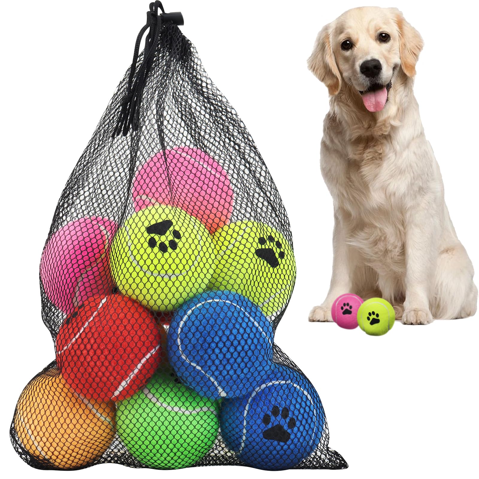 INSUM bulk tennis balls for dogs – 12-pack in vibrant colors for easy backyard fetch.