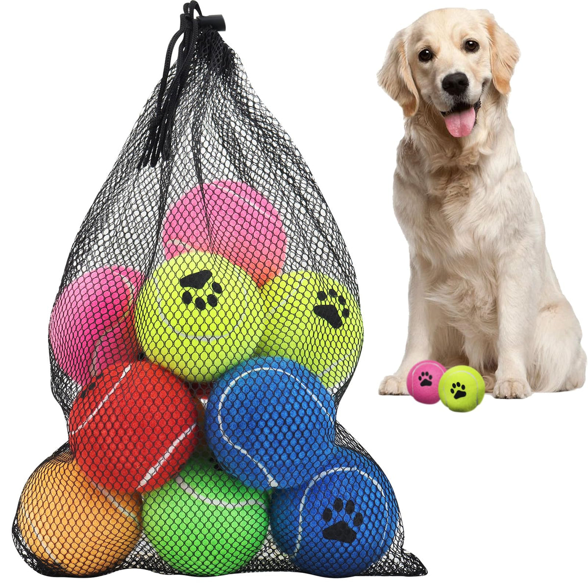 INSUM bulk tennis balls for dogs – 12-pack in vibrant colors for easy backyard fetch.