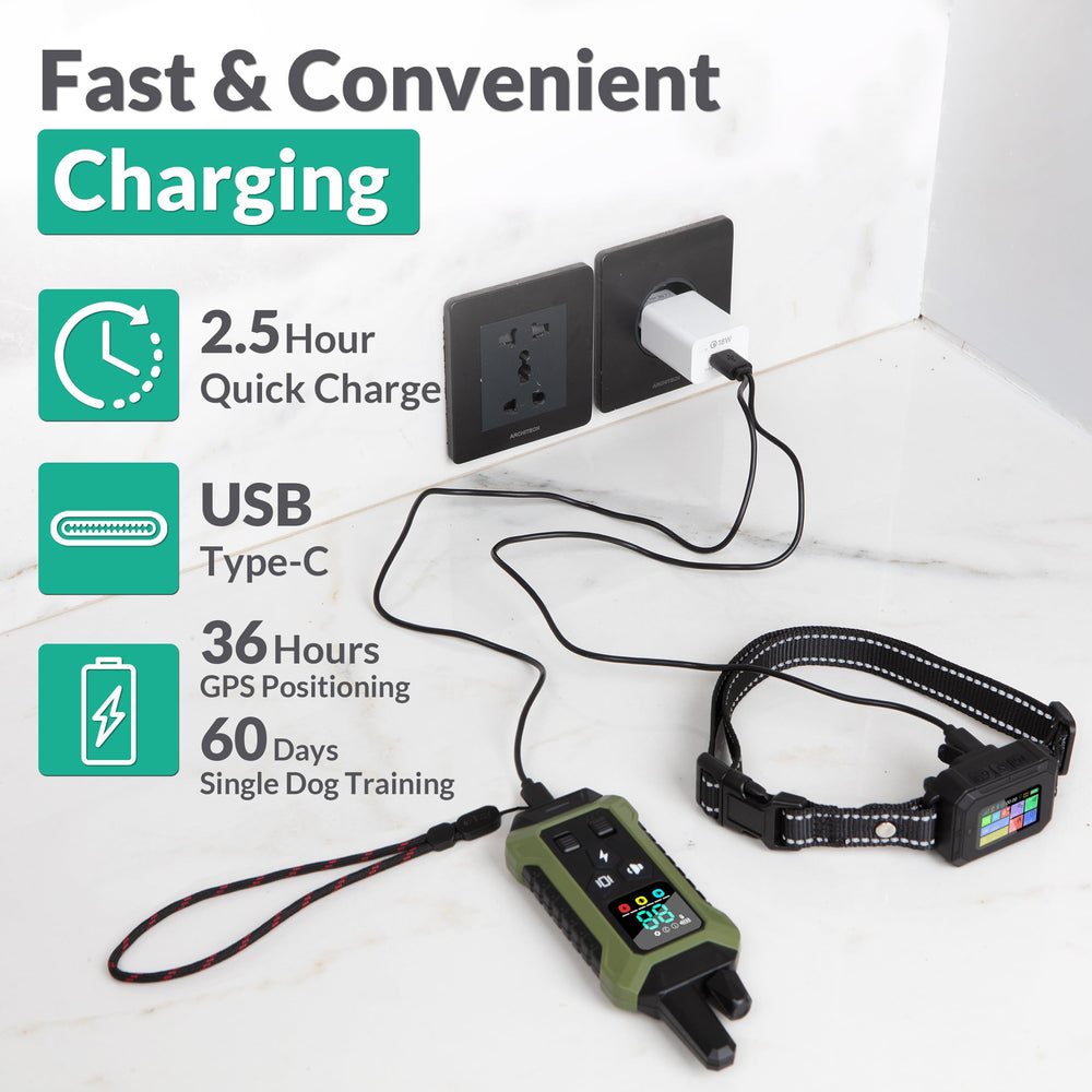 INTELIPAWS fast charging in 2.5 hours keeps collars ready for weekend use.