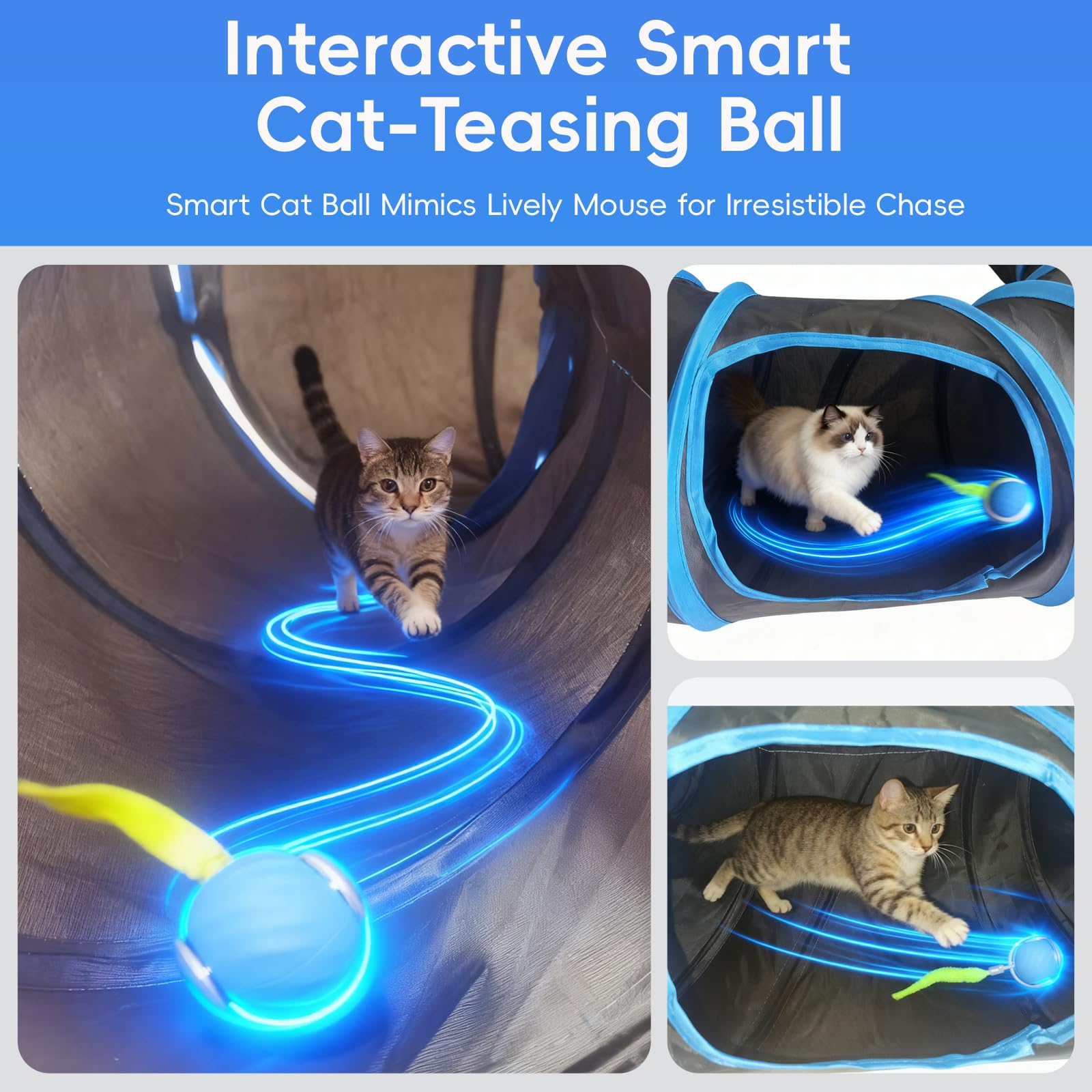 Interactive Cat Toys smart ball textured surface boosts rolling engagement on carpets.