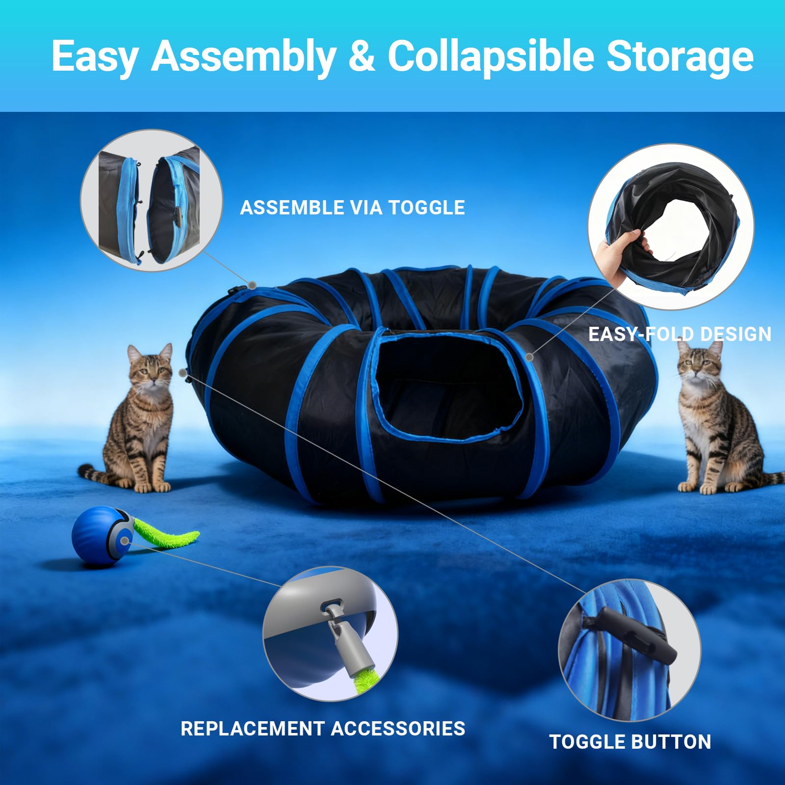 Interactive Cat Toys dual-entry tunnel design encourages exploration and hiding games.