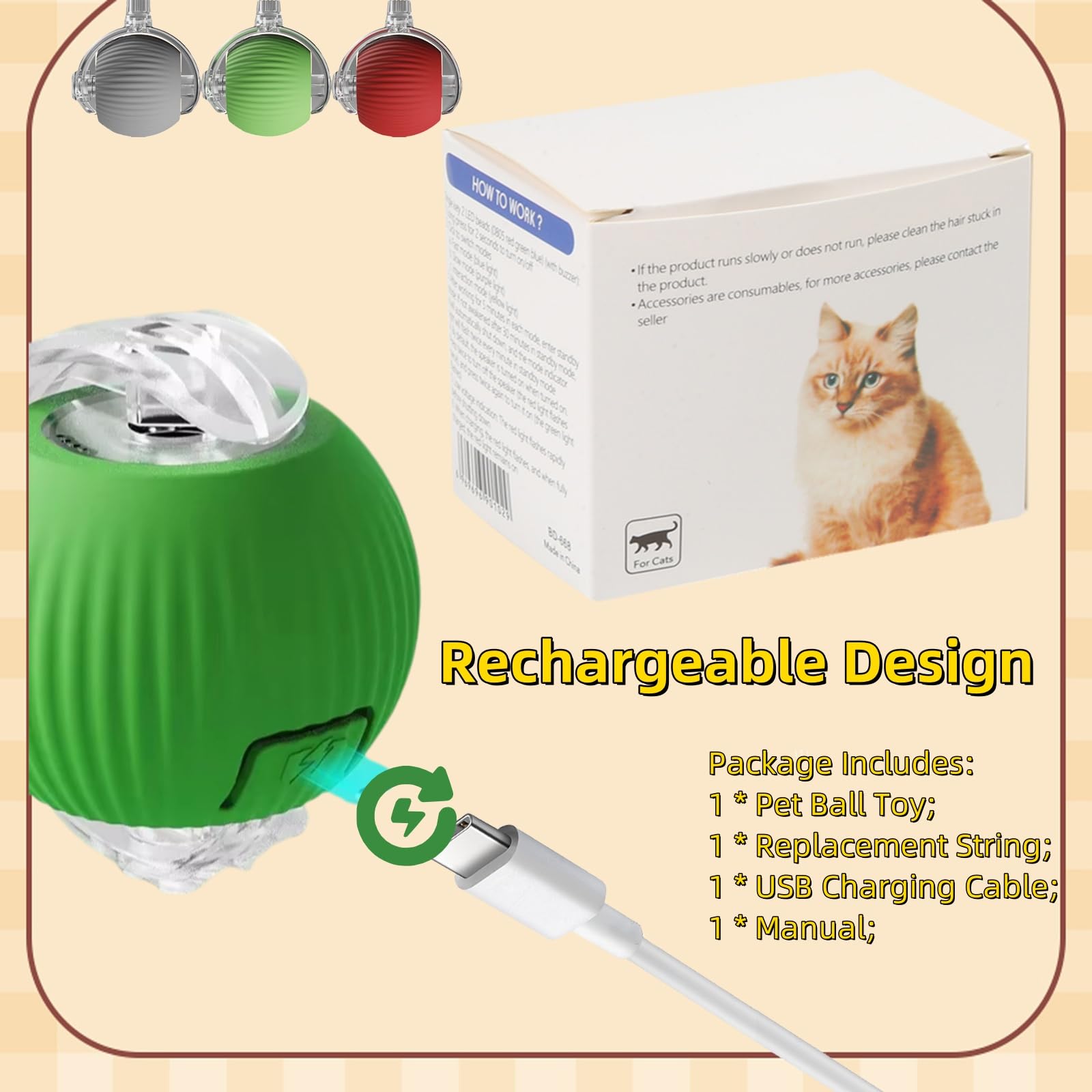 Grey color matches homes while inviting spontaneous play with the Interactive Dog Cat Toy Ball.