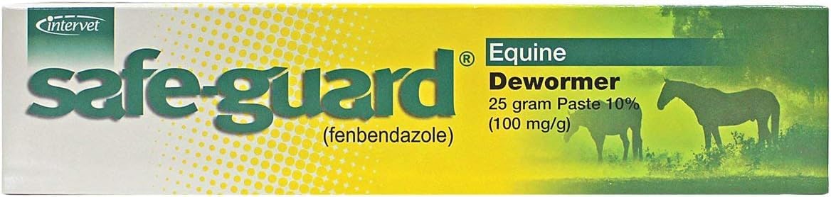Desparasitante Intervet Safeguard para caballos, jeringa de 25 g, posible apoyo al control de parásitos.