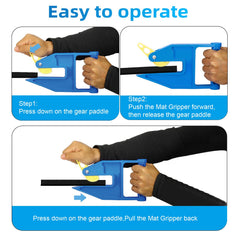 INTII stall mat grippers on a stall setup illustrate back-saving lifting.