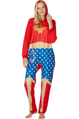 INTIMO Wonder Woman union suit closeup of soft fabric for lounging