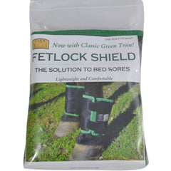 Intrepid International Click Fetlock Shield on horse leg demonstrates secure protection.