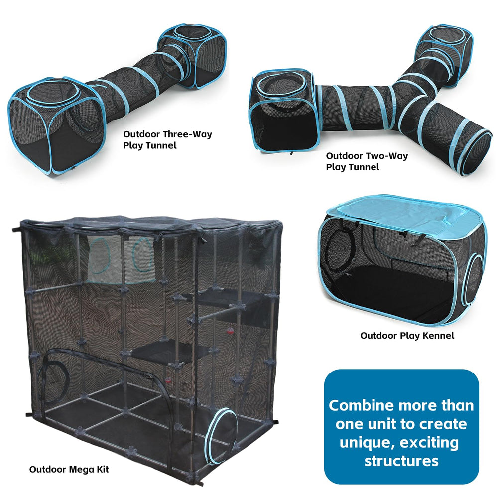 INTURN Catio Mega Kit aluminum pipes highlight durable frame for long-lasting outdoor use.