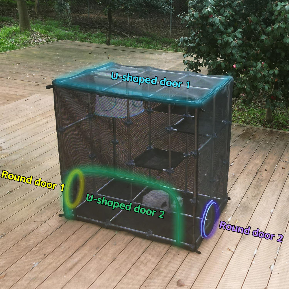 INTURN Catio Mega Kit assembled setup demonstrates modular flexibility for personalized cat space.