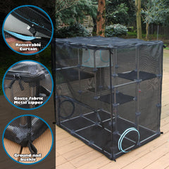 INTURN Catio Mega Kit nylon mesh focus shows breathable enclosure for sunny days.