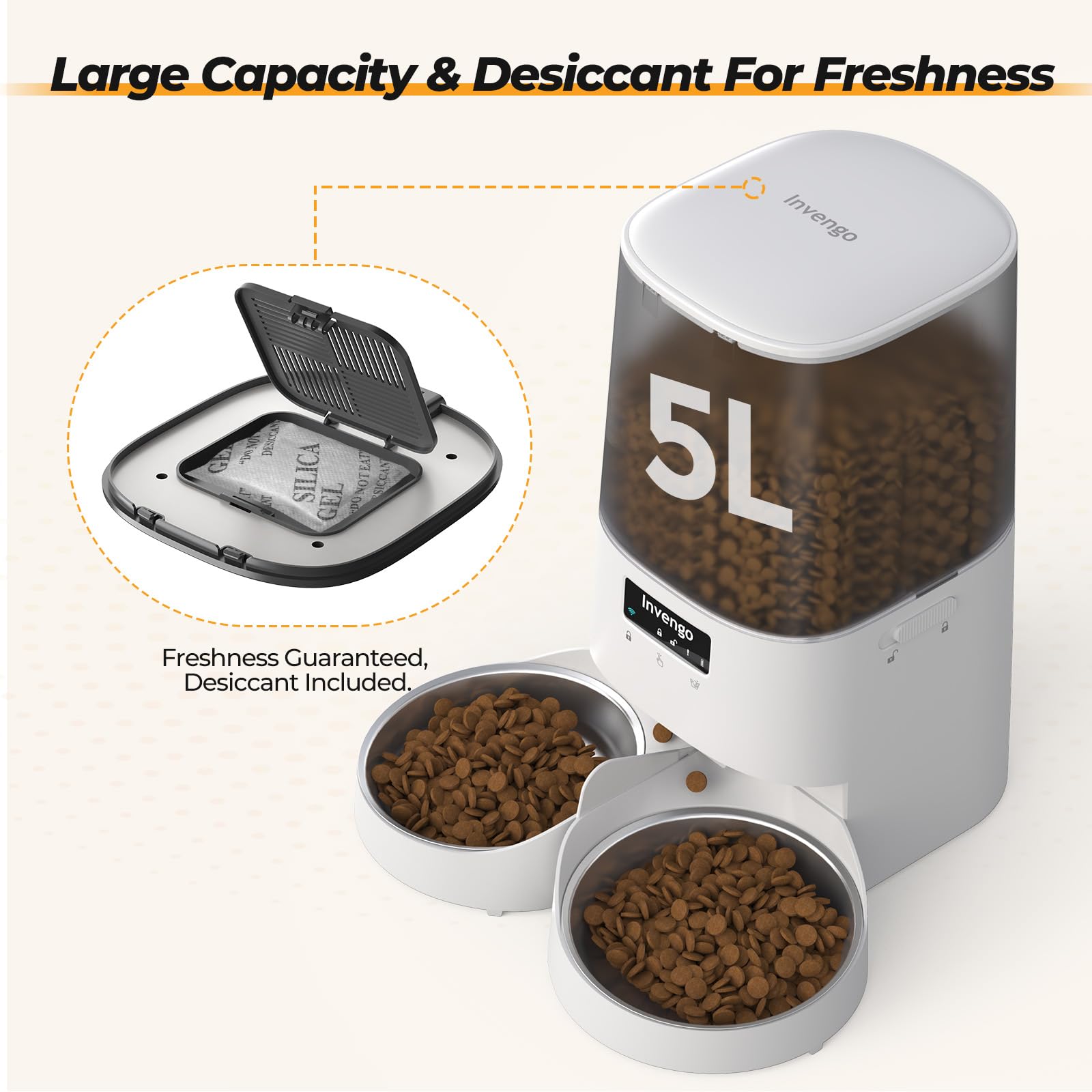 Invengo feeder with two stainless steel bowls for balanced meals
