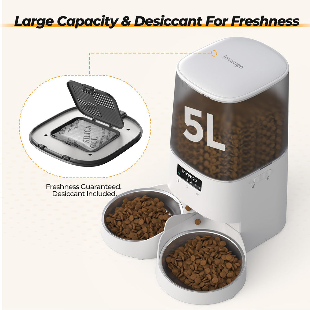 Invengo feeder with two stainless steel bowls for balanced meals