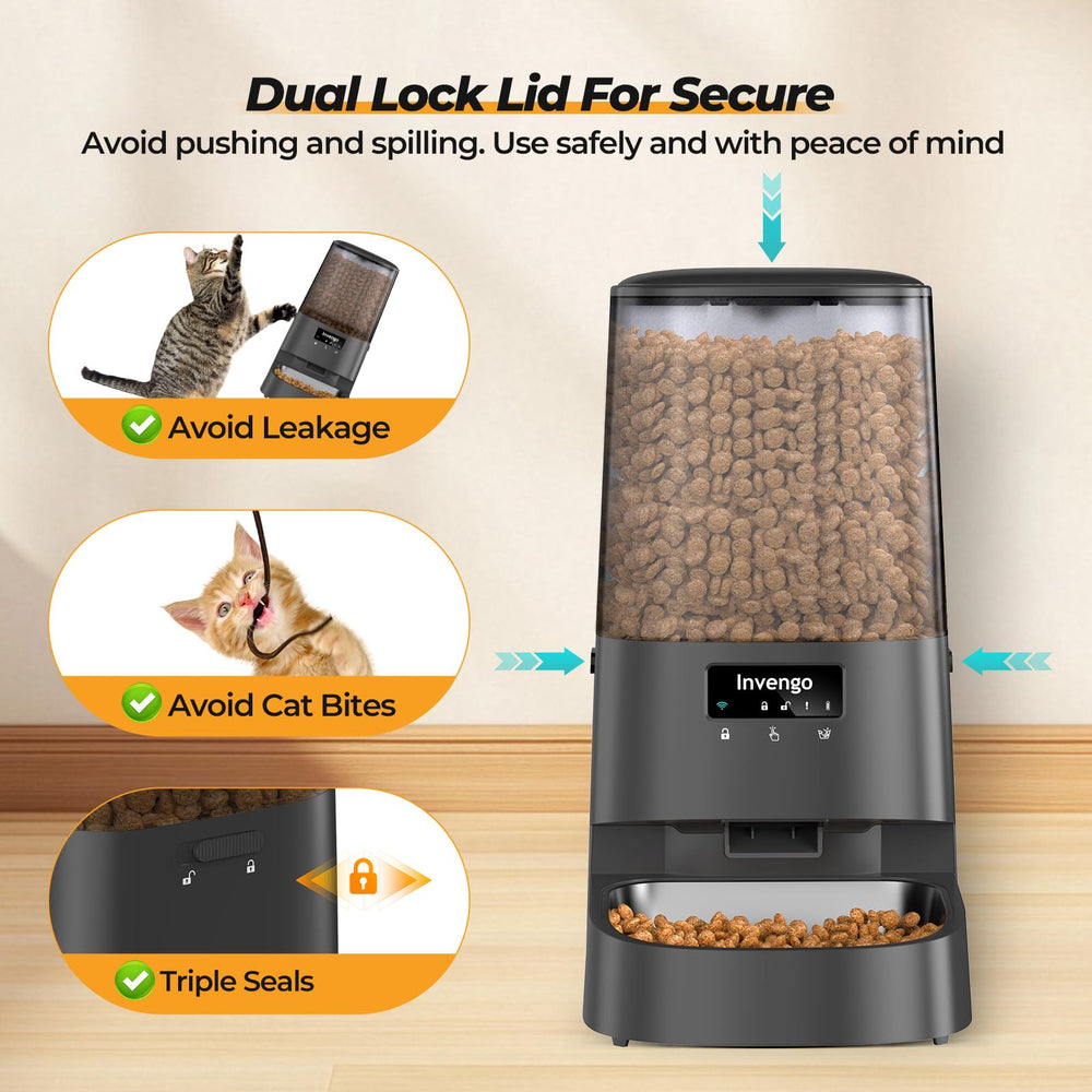 Invengo food-grade materials—ABS and stainless steel—for pet safety and durability.