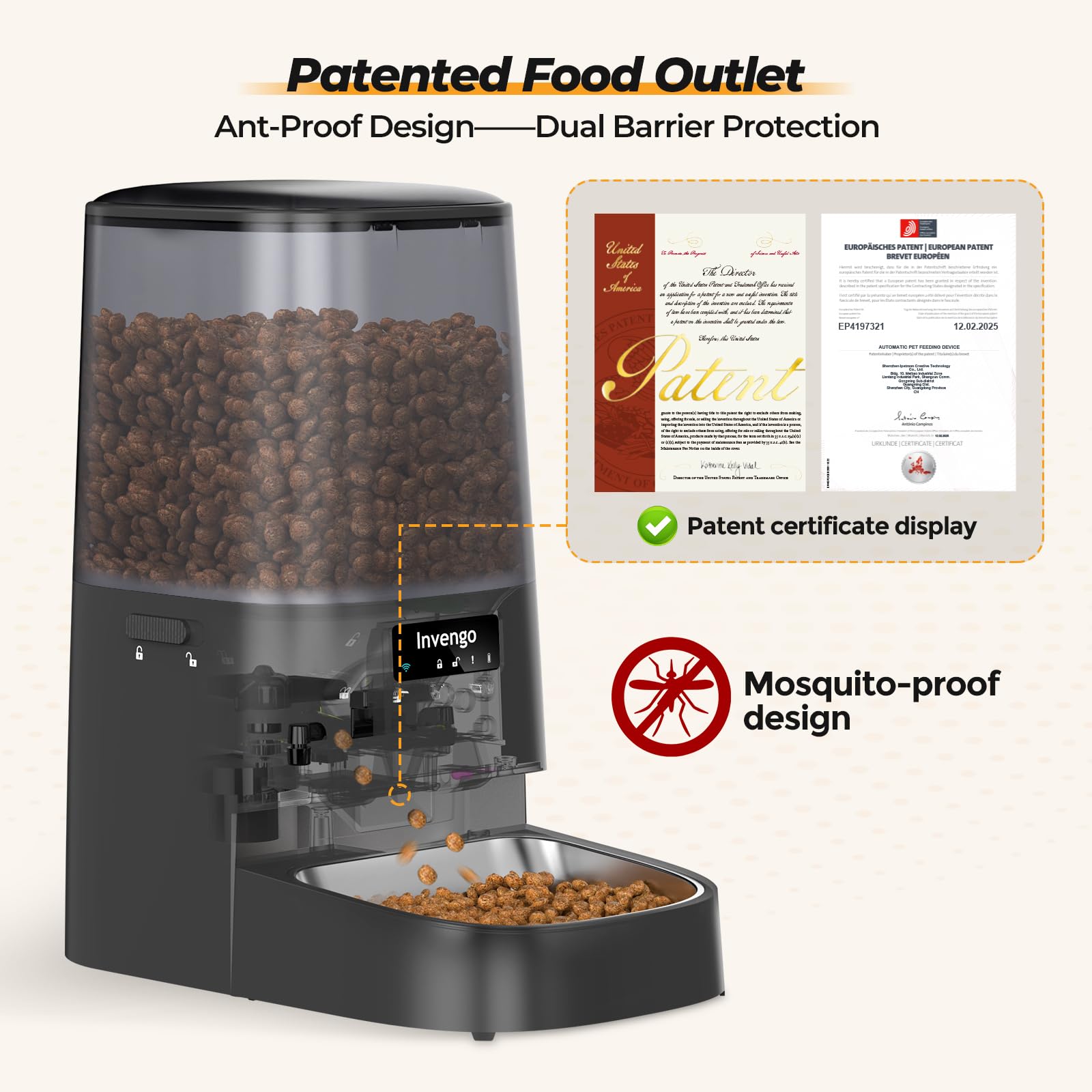 Invengo locking lid and freshness system protects kibble from moisture and pests.