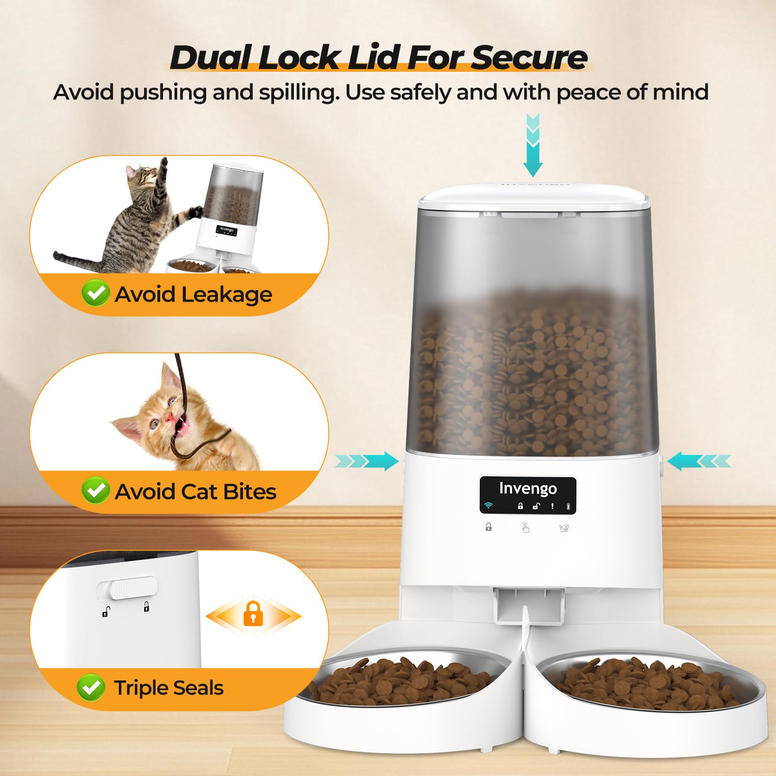 Invengo locking lid protecting kibble freshness and security