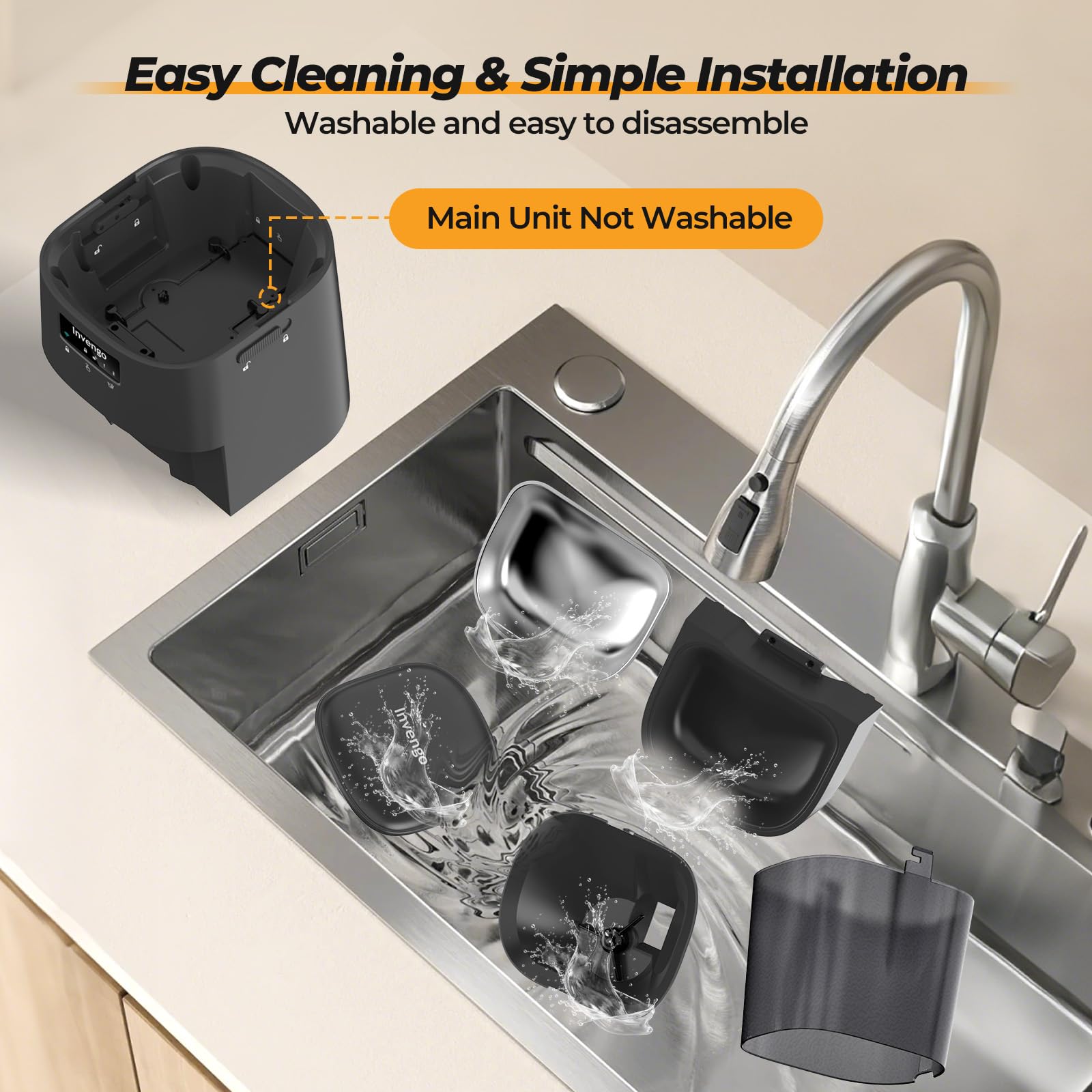 Invengo stainless steel bowl promotes easy cleaning and hygienic feeding.