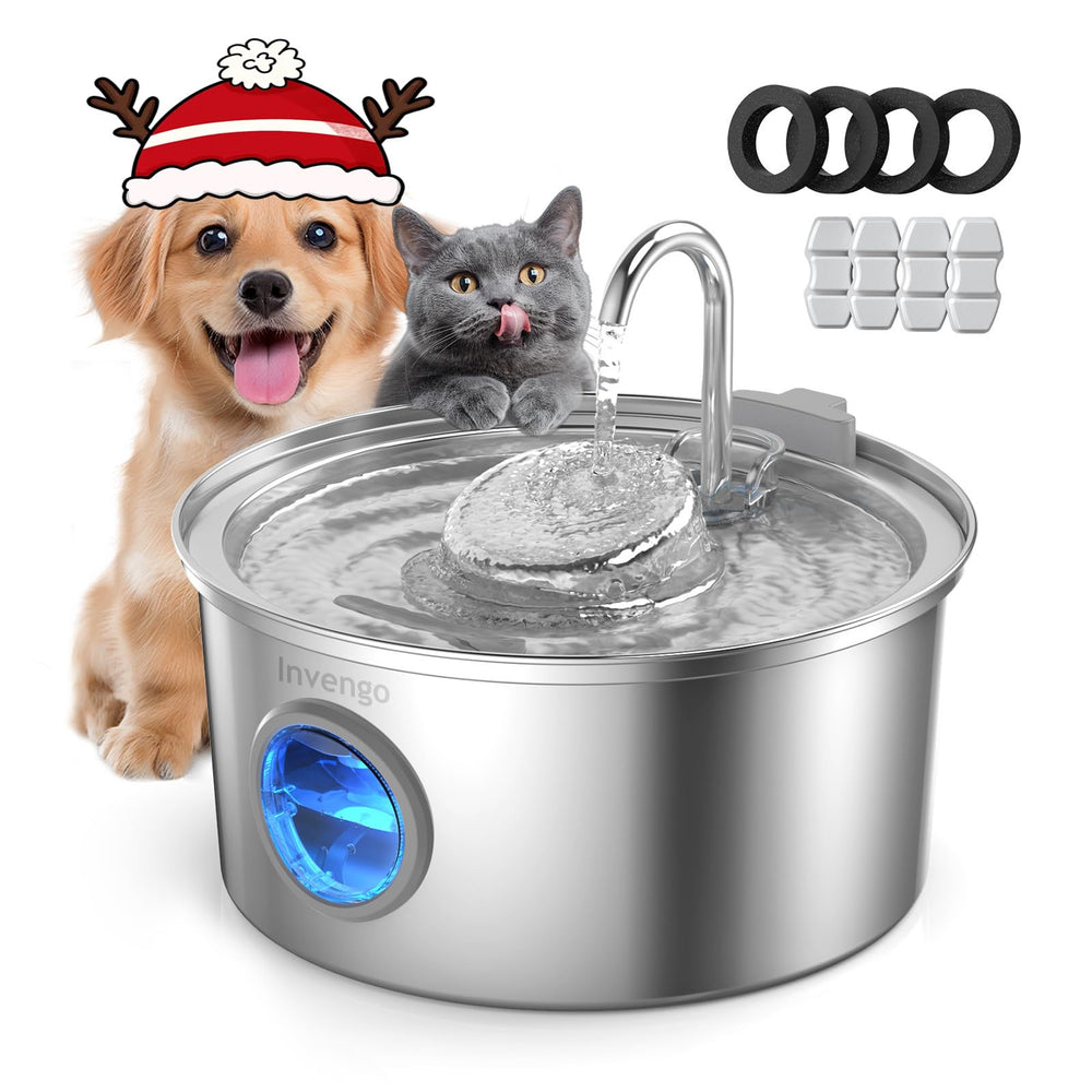 Invengo cat water fountain 3.2L reservoir demonstrates large capacity for households with multiple pets.